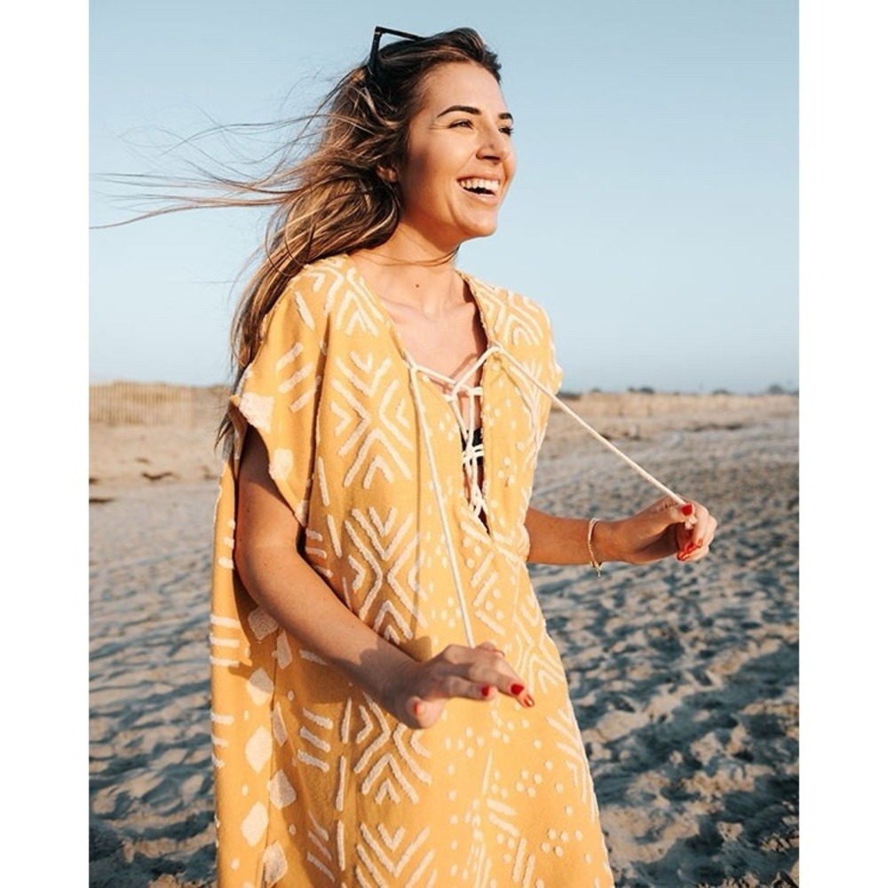 NWT SandCloud Adobe Mudcloth Beach Swim Surf Cover Up Towel Sunflower Yellow OS